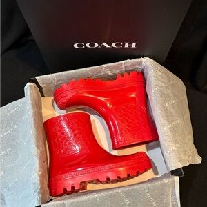 COACH Millie Rubber Rain Bootie - Candy Apple Red - Size 8